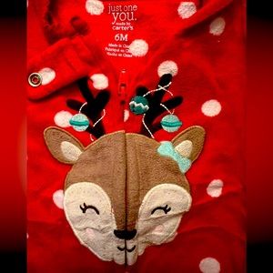 Christmas Flannel Footsie with a Reindeer on the front